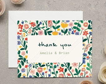 Carte de remerciement pliée personnalisée avec enveloppes - Carte de remerciement pour mariage et baby shower - Intérieur vierge - Qualité supérieure