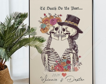CUSTOM Romantic Gothic Print - Til death do us part - Personalized Anniversary, Engagement, Wedding Valentines Gift, Framed or Unframed