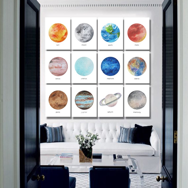 Set of 3 Outer Space Wall Art 6 Space Planet Prints 4,5 Housewarming Gift Solar System Watercolor Art Prints