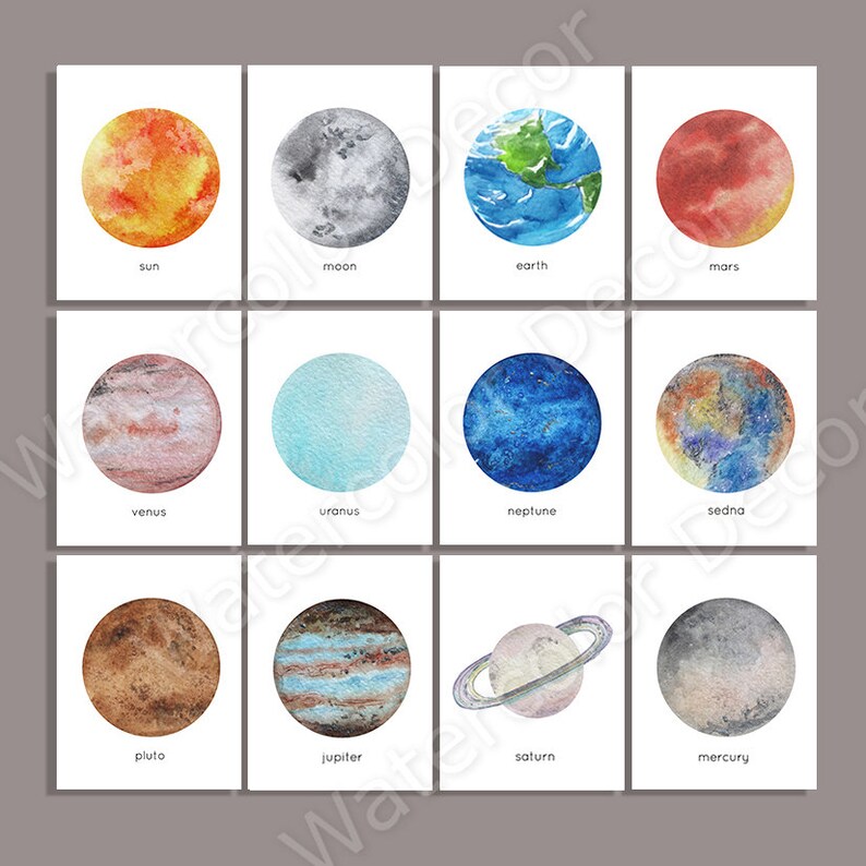 Set of 3 Outer Space Wall Art 6 Space Planet Prints 4,5 Housewarming Gift Solar System Watercolor Art Prints