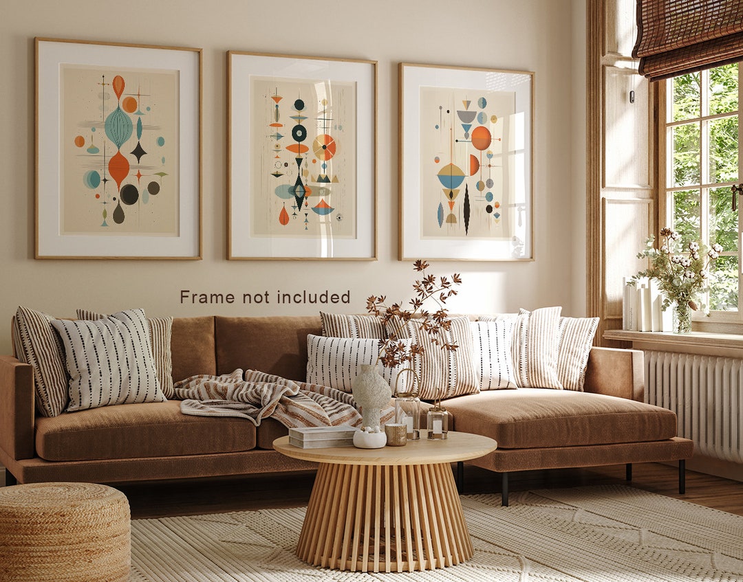Set of 3 Mid Century Wall Art - Mid Century Modern Wall Art Minimalist ...