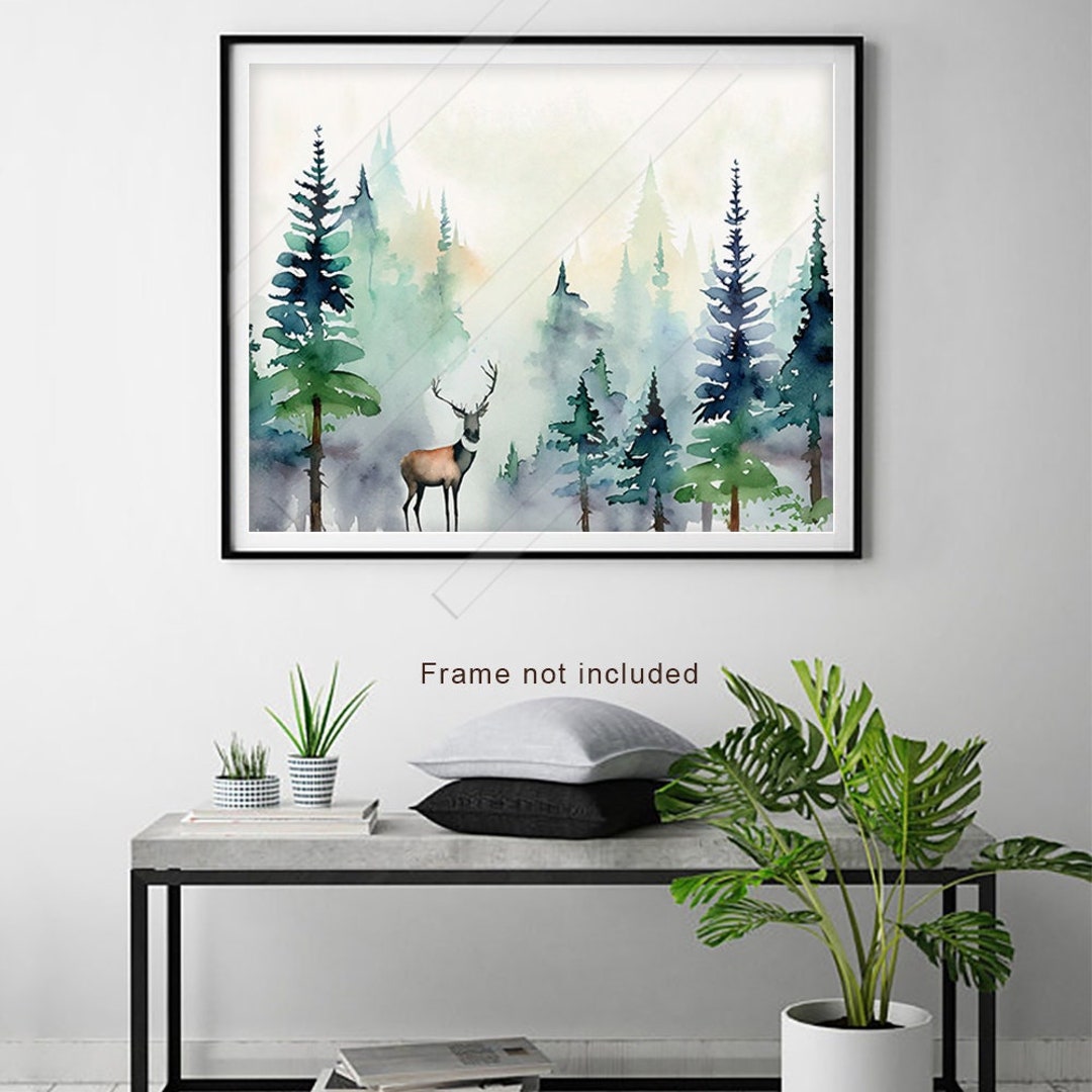 Evergreen Forest Art - Pine Trees Watercolor Painting - Green Forest ...