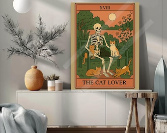 The Cat Lover Tarot Card Print Skeleton with Cats Cute Dark Humor Art Poster