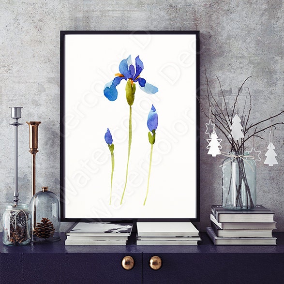 Set of 3 Iris Watercolor Art Print Floral Watercolor Wall - Etsy