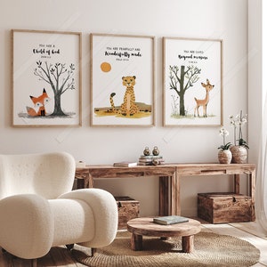 Set of 3 Bible Verse Nursery Prints - Christian Wall Art for Baby Room Decor - Set B