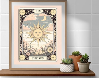 Framed "The Sun" Tarot Card Print - Dark Academia Gothic Witch Tarot Art Print - Celestial Decor -Witch Artworks - Astrology Wall Art