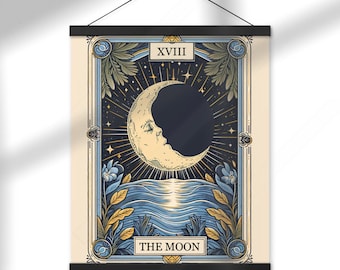 Framed "The Moon" Tarot Card Print - Dark Academia Gothic Witch Tarot Art Print - Celestial Decor -Witch Artworks - Astrology Wall Art