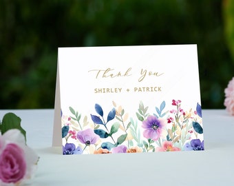 Carte de remerciement pliée personnalisée avec enveloppes - Carte de remerciement pour mariage et baby shower - Intérieur vierge - Qualité supérieure