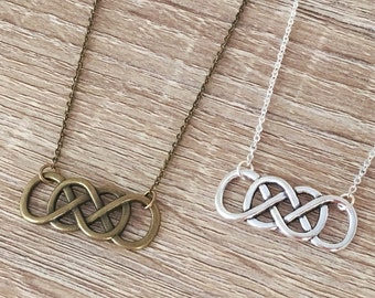 Double Infinity Necklace, Best Friend Jewelry Gift, Forever Pendant, Forever Necklace, Eternity, Revenge, Charm, Antique Bronze / Silver