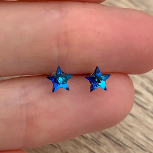 Blue Crystal Star Studs Minimalist Stainless Steel Earrings Everyday Handmade Jewelry Small Earrings Star Earrings Dainty Studs Tiny Studs