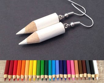 Real Colored Pencil Earrings, Art Teacher Gifts for Women, School Supplies Handmade Jewelry, Statement Funky Jewelry, Unique Dangle Earrings