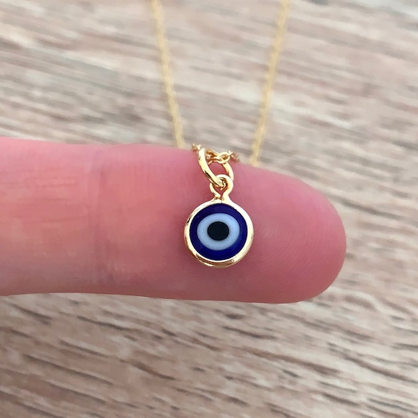Navy Blue Evil Eye Necklace Nazar Greek Jewelry Kabbalah Protection Necklace Tiny Gold Pendant Mati Good Luck Charm Lucky Turkish Amulet