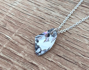 Geometric Sterling Silver Necklace Mothers Day Gift for Women Asymmetrical Bridesmaid Necklace Clear Crystal Pendant Statement Jewelry