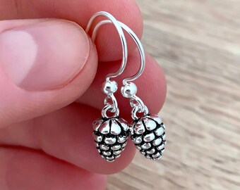 Sterling Silver Pine Cone Earrings Birthday Gift for Mom Cottagecore Fall Jewelry Dainty Drop Woodland Nature Jewelry Autumn Pinecone Charm