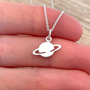 Sterling Silver Saturn Necklace Astrology Gift for Her Stacking Space Galaxy Pendant Solar System Celestial Jewelry Dainty Planet Charm