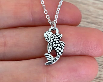 3D Koi Fish Necklace, Japanese Pendant, Silver Nature Jewelry, Birthday Gift for Her, Cute Dainty Animal Necklace, Japan Charm Necklace