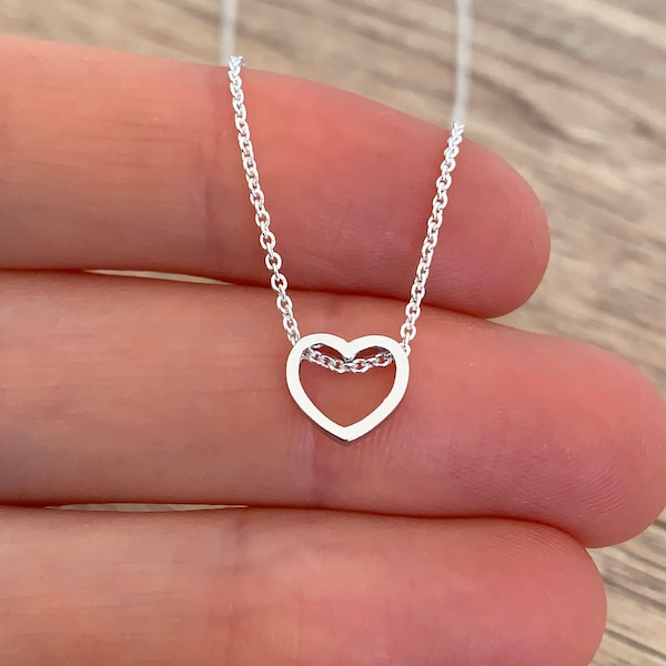 Outline Love Heart Necklace Sterling Silver Chain Girlfriend Gift for Her Bridesmaid Jewelry Anniversary Gifts Tiny Stacking Dainty Pendant