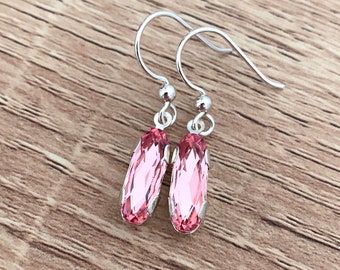 Dainty Crystal Earrings Sterling Silver Ear Wires 21st Birthday Gift for Her Light Pink Earrings Minimalist Jewelry Drop Dangle Earrings