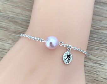 Personalized Bracelet Bridesmaid Gift for Women Silver Initial Bracelet Letter Charm Bracelet Minimalist Jewelry Dainty Pink Pearl Bracelet