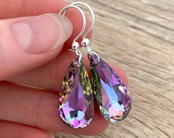 Lavender Drop Earrings, Mother Gift for Her, Sterling Silver Statement Earrings, Dangle Teardrop Crystal Earrings, Purple Wedding Jewelry