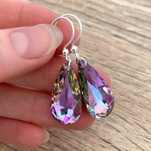 Lavender Drop Earrings, Mother Gift for Her, Sterling Silver Statement Earrings, Dangle Teardrop Crystal Earrings, Purple Wedding Jewelry
