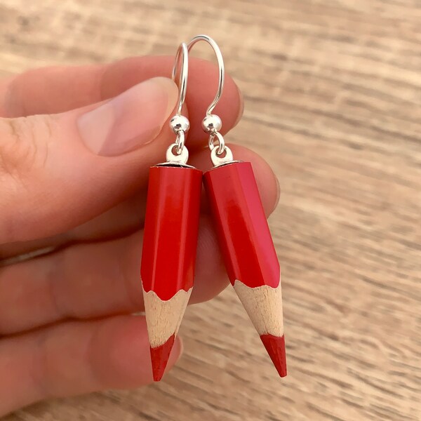 Real Colored Pencil Earrings, Art Teacher Gifts for Her, Funky Fun Earrings, Statement Unique Handmade Jewelry, Cute School Supplies