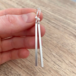 Vertical Bar Earrings Sterling Silver Ear Wires Modern Minimalist Jewelry Long Skinny Stick Earrings Simple Thin Geometric Dangle Earrings