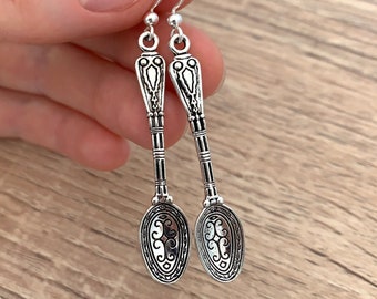 Antique Spoon Earrings Unique Gift for Her Novelty Statement Earrings Silver Dangle Earrings Kawaii Vintage Jewelry Charm Antique Jewelry