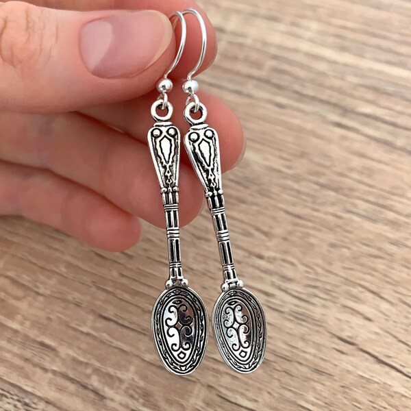 Antique Spoon Earrings Unique Gift for Her Novelty Statement Earrings Silver Dangle Earrings Kawaii Vintage Jewelry Charm Antique Jewelry