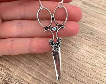 Vintage Scissor Necklace Hairdresser Birthday Gift for Her Hair Stylist Victorian Steampunk Jewelry Antique Big Sewing Charm Silver Pendant