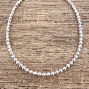White Pearl Necklace Sterling Silver Necklace Mother of the Bride Gift for Women Classic Everyday Pearl Jewelry Long Beaded Necklace Choker