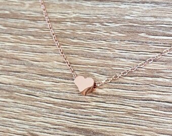 Rose Gold Heart Necklace, Christmas Gifts for Her, Dainty Layering Necklace, Delicate Pendant, Tiny Heart Jewelry, Everyday, Bead, Charm