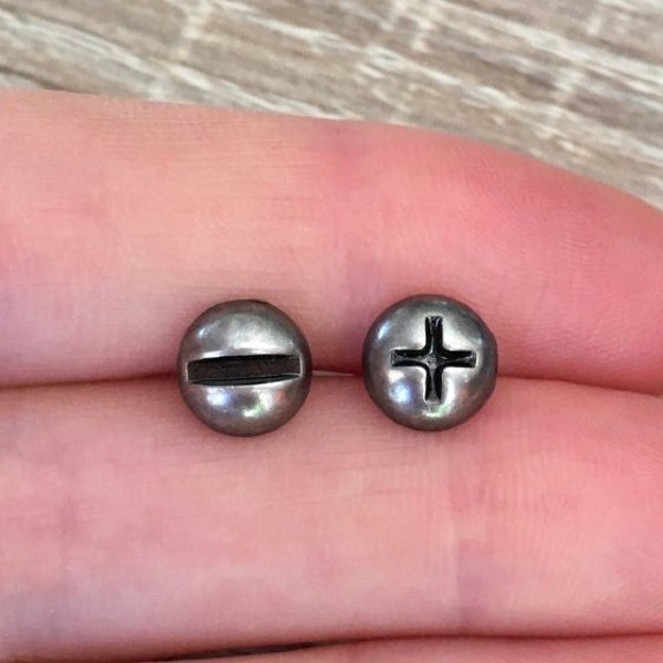 Screw Stud Earrings, Stainless Steel Pad & Posts, Phillips Head Screw Earrings Punk Earrings Industrial Jewelry Grunge Handmade Nail Studs