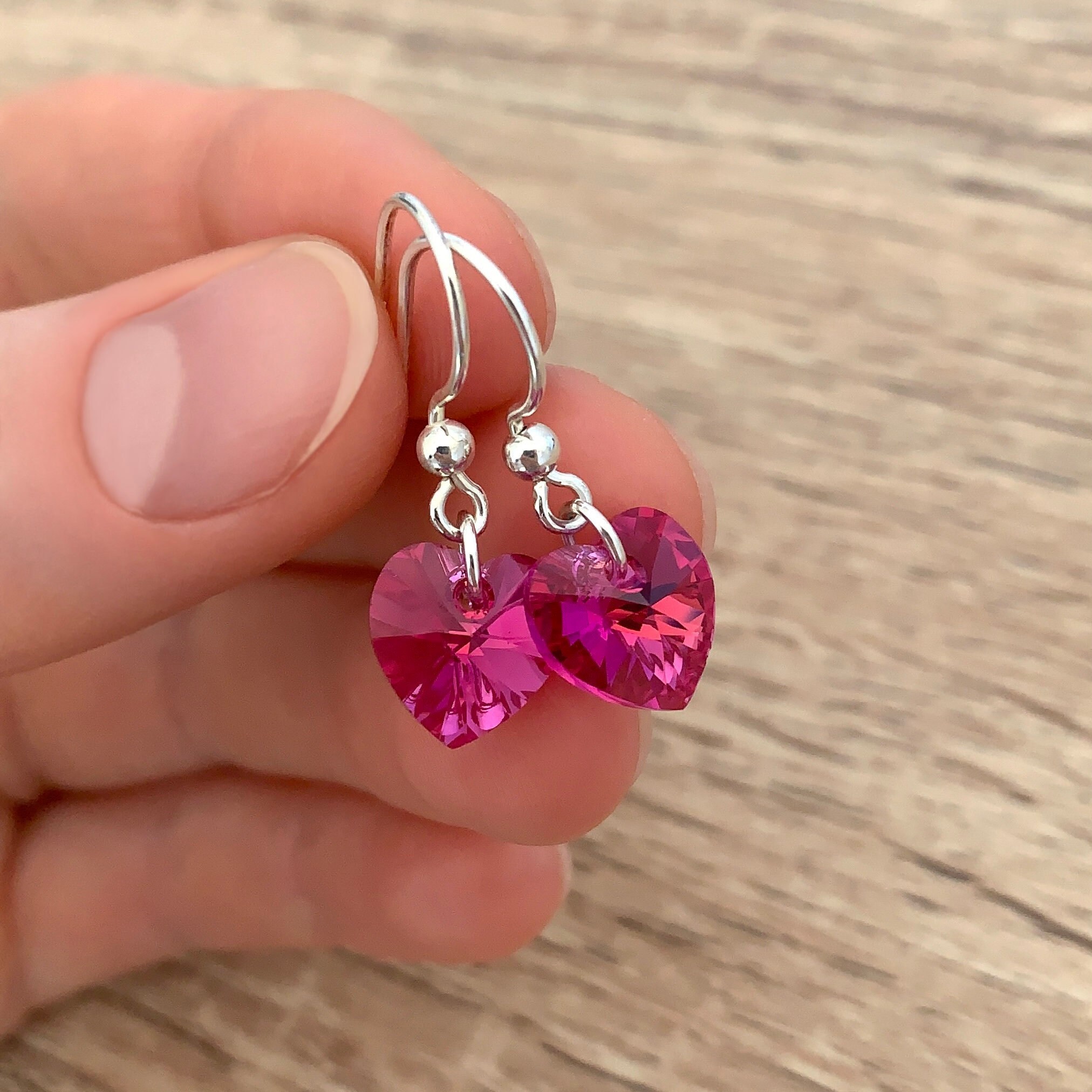 Pink crystal heart earrings deals