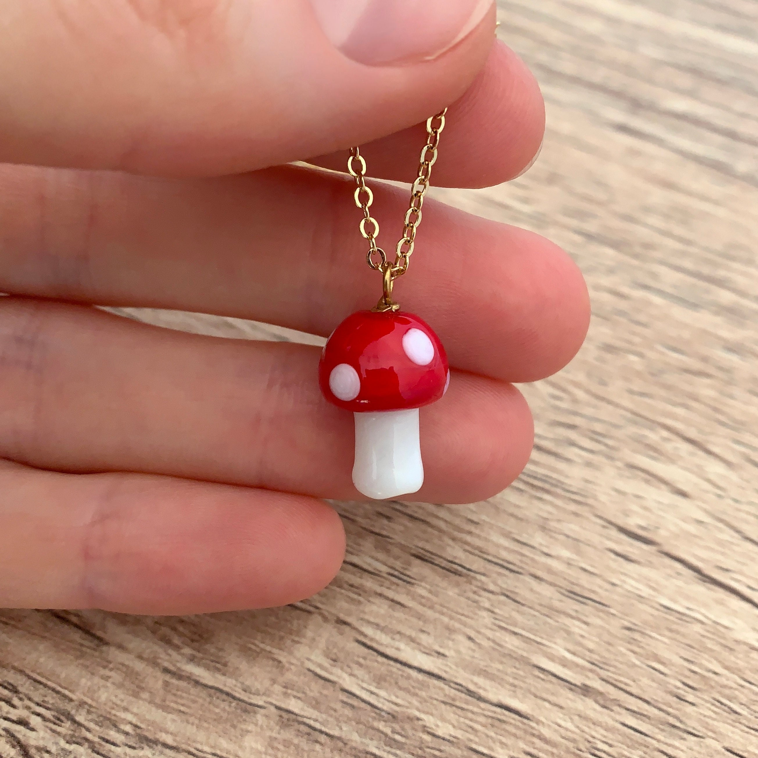 Small Red Lampwork Mushrooms Charms Mushroom Beads Glass 