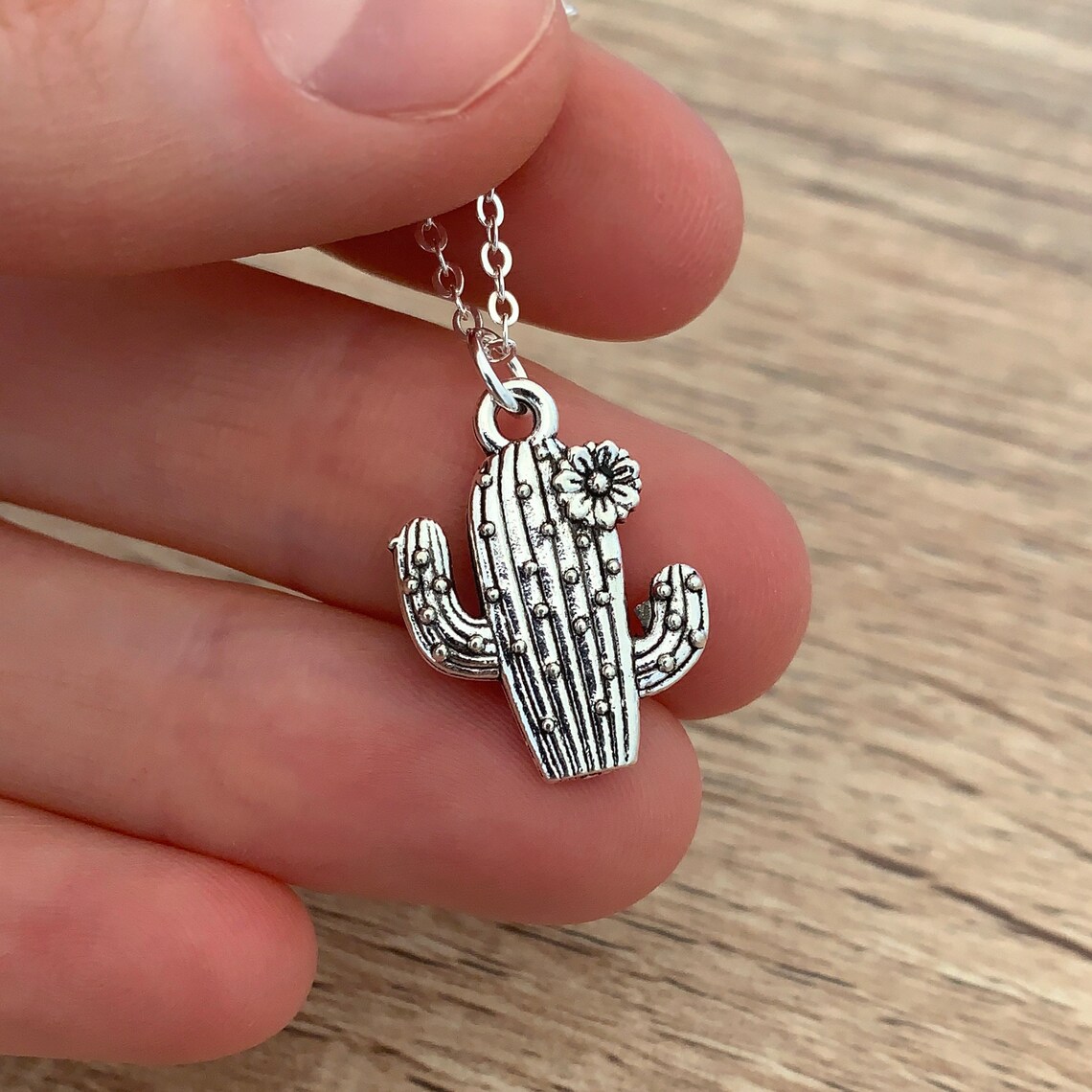 Cactus Necklace 925 Sterling Silver Chain Cactus Lover Gift Etsy