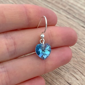 Crystal Aquamarine Earrings Dainty Sterling Silver Jewelry Mothers Day Gifts March Birthstone Jewelry Sky Blue Dangle Heart Drop Earrings image 5