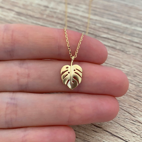 Gold Monstera Leaf Necklace Gardening Gift for Mom Tropical Nature