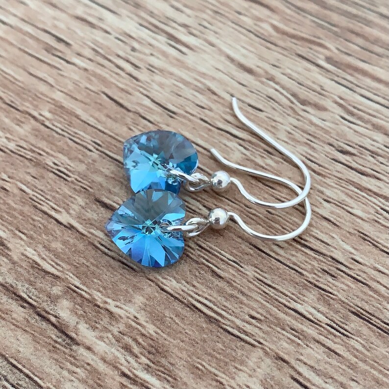 Crystal Aquamarine Earrings Dainty Sterling Silver Jewelry Mothers Day Gifts March Birthstone Jewelry Sky Blue Dangle Heart Drop Earrings image 7