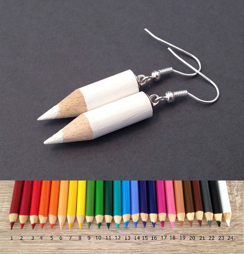 Colored Pencil Earrings, Christmas Gifts for Teacher, Cute Jewelry, Kawaii Earrings, Funky Jewelry, Unique, Novelty, Kitsch, Art, Fun, Cool 