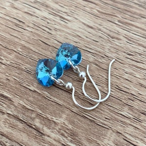 Crystal Aquamarine Earrings Dainty Sterling Silver Jewelry Mothers Day Gifts March Birthstone Jewelry Sky Blue Dangle Heart Drop Earrings image 4
