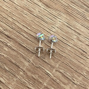 Sterling Silver Stud Earrings Minimalist Geometric Earrings Square 3D Cube Earrings Small Handmade Jewelry Rainbow Crystal Tiny Earrings image 2