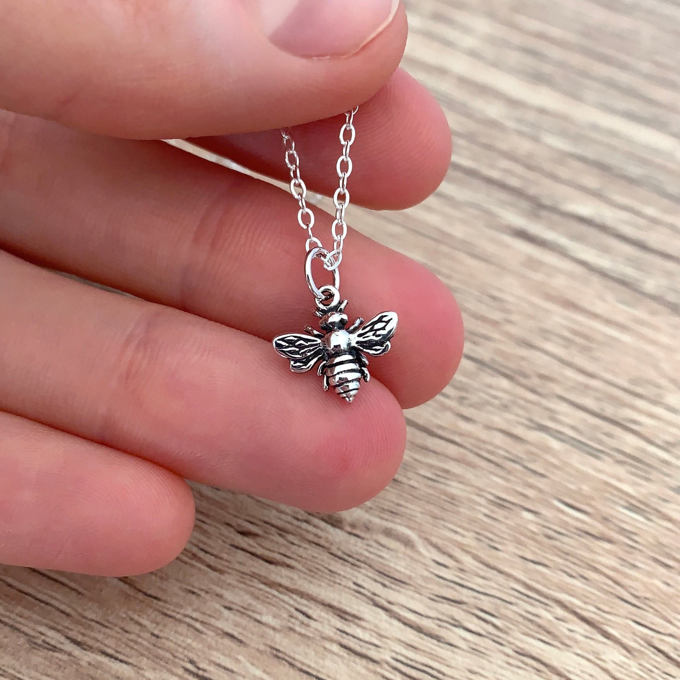 Pophylis Bee Necklace in Gold Silver 925 Sterling Tiny Honeybee Charm Necklace Graduation Gift