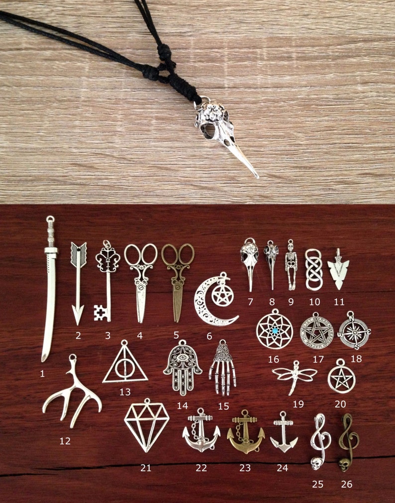 Scissor Black Choker Necklace Charm Long Pendant Black Cord Necklace Antique Silver Pentagram Adjustable from 38 to 70cm Key Jewelry