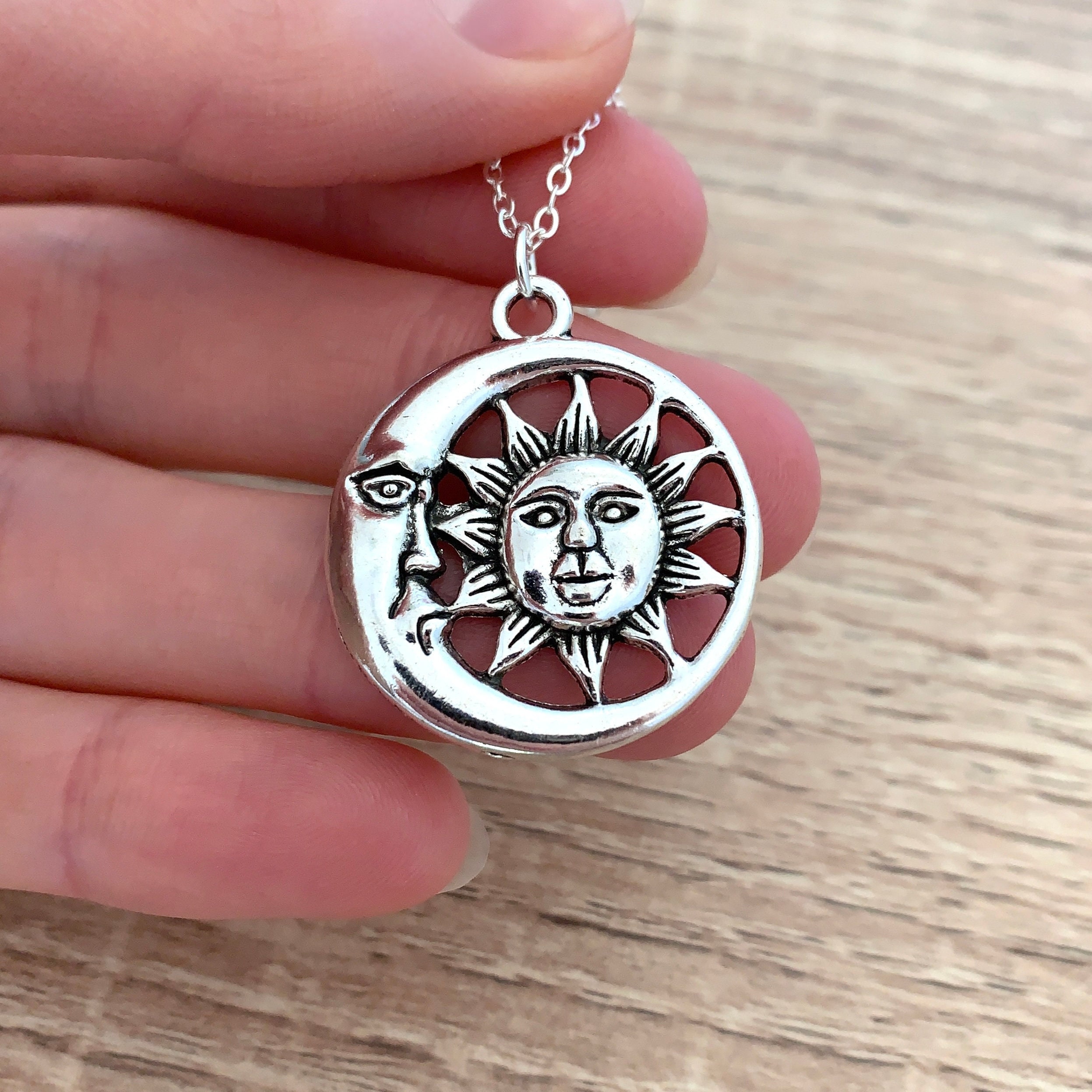 Ancient Silver Moon and Sun keychain Moon keychain Sun Jewelry Pendant  keyring