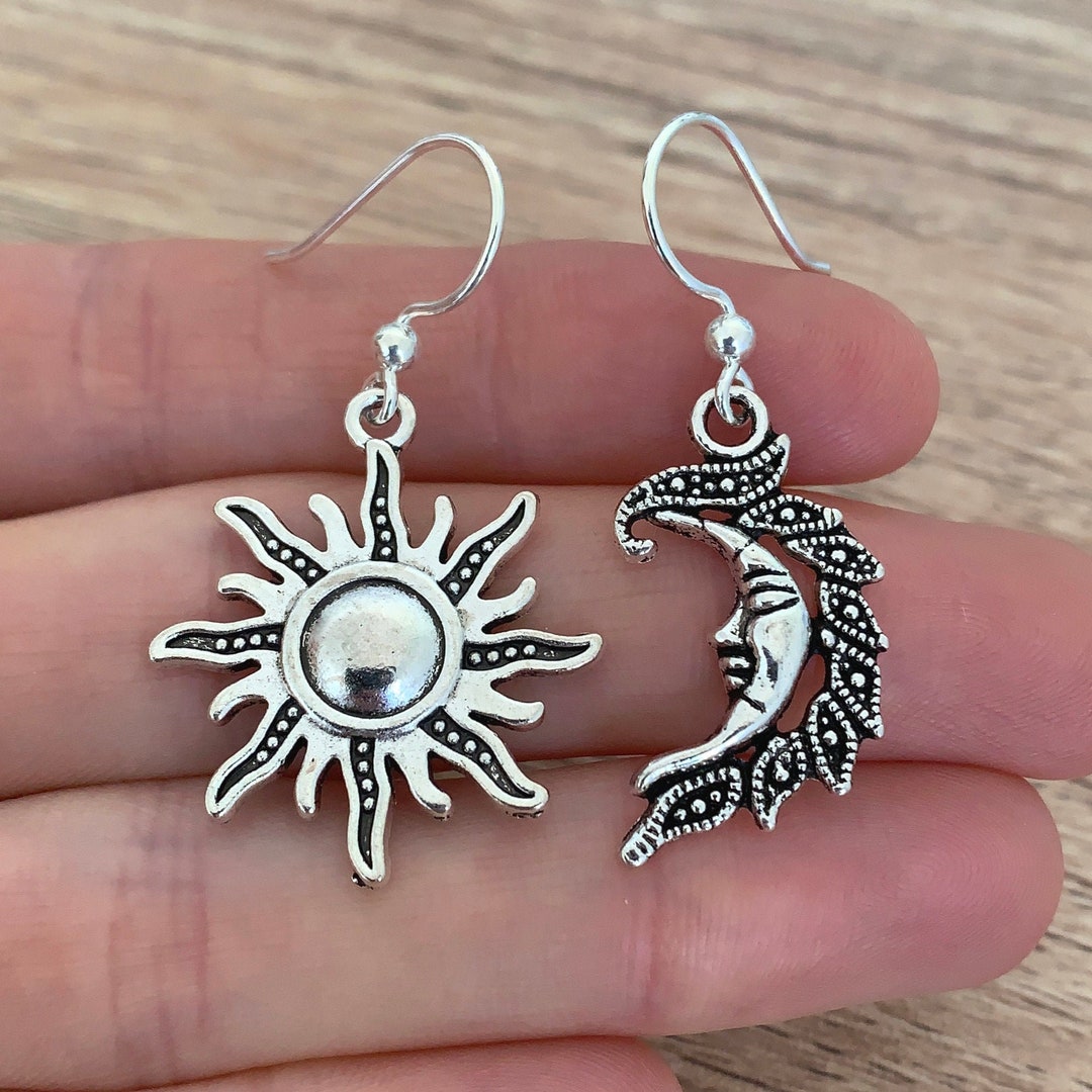 Sun moon earrings shop sterling silver
