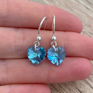 Crystal Aquamarine Earrings Dainty Sterling Silver Jewelry Mothers Day Gifts March Birthstone Jewelry Sky Blue Dangle Heart Drop Earrings image 6