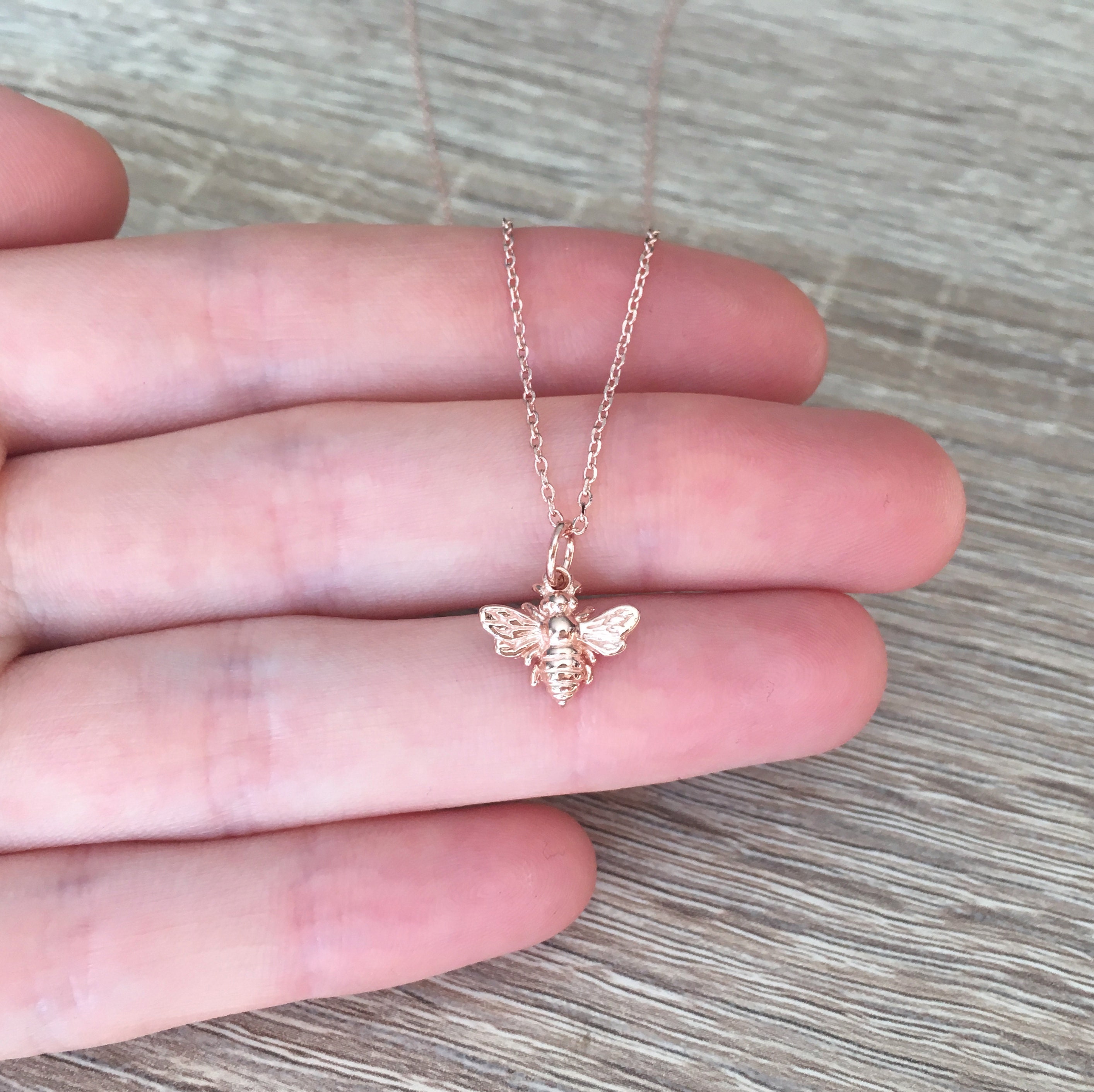 Honey Bee Necklace Rose Gold Pendant 