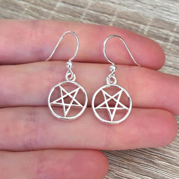 Silver pentagram crystal earrings