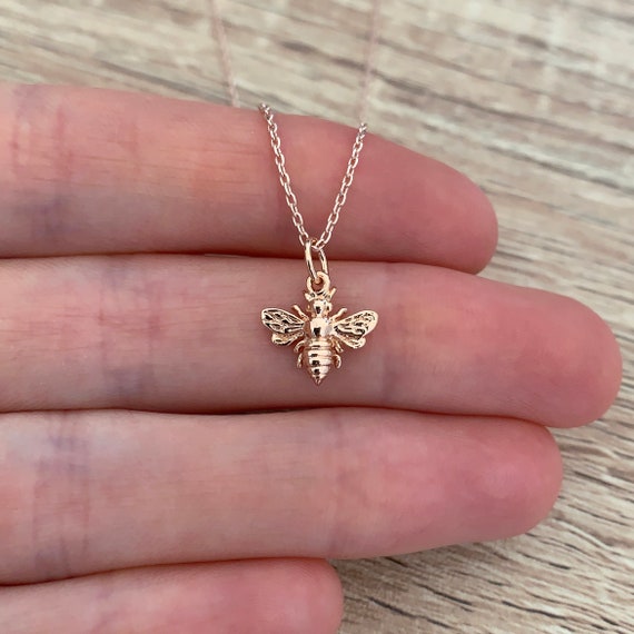 Crystal Flower and Enamel Bee Necklace in Gold
